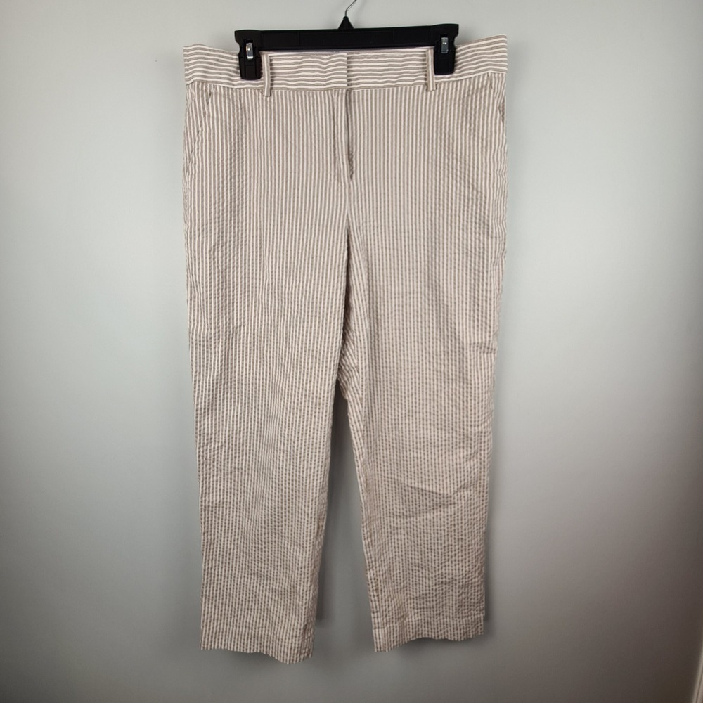 LOFT The Riviera Slim Seersucker Striped Ankle Pants Tan White Womens Size 10
